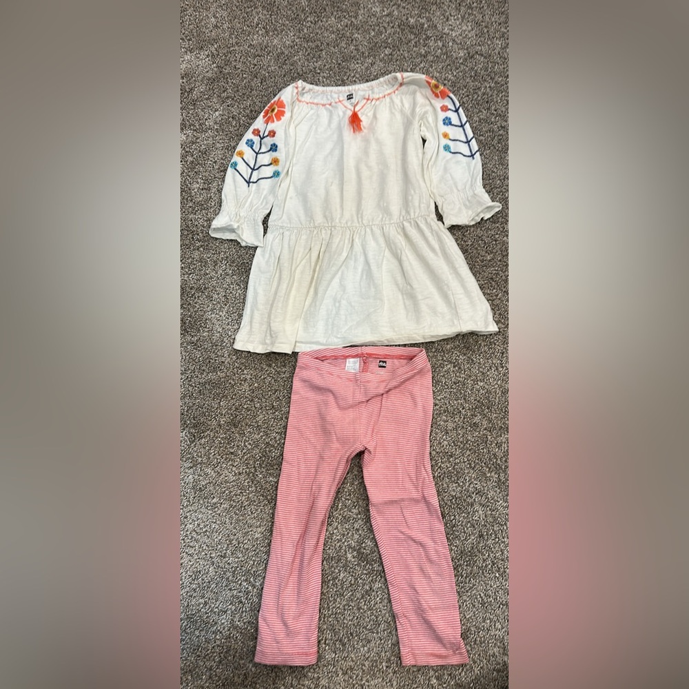 Tea White Embroidered Dress with Leggings